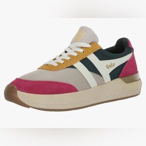 Gola Women's Raven Sneaker, Wheat/Evergreen/Fuchsia 🤍💚💗
